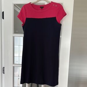 Talbots Pink and Navy Sheath Dress Short Sleeve Crew Neck